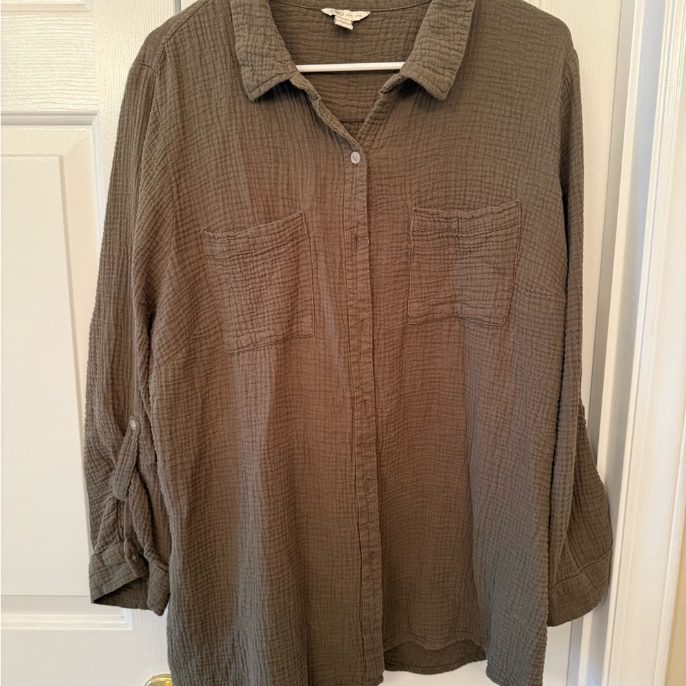 Cato Olive Textured Button Down Shirt
